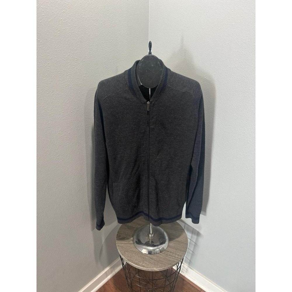 Toscano Wool Acrylic Full Zip Gray Sweater XL